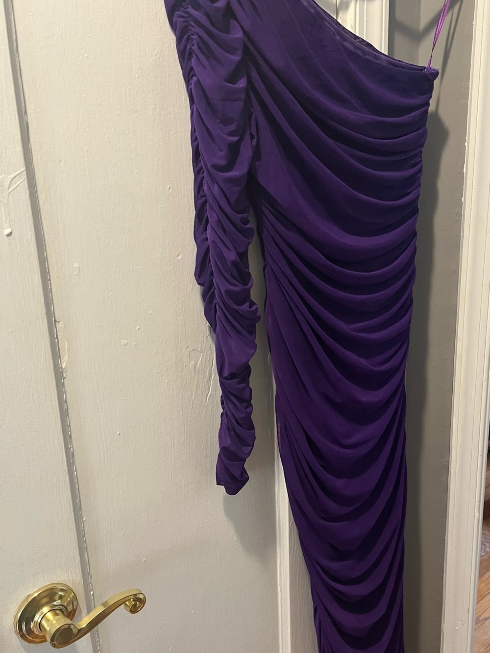 Fashion Nova Purple One-Shoulder Ruched Midi Dress